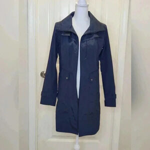 Cole Haan packable hidden hooded lightweight long raincoat jacket sz s